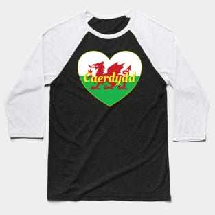 Caerdydd Cymru UK Baner Cymru Heart Baseball T-Shirt